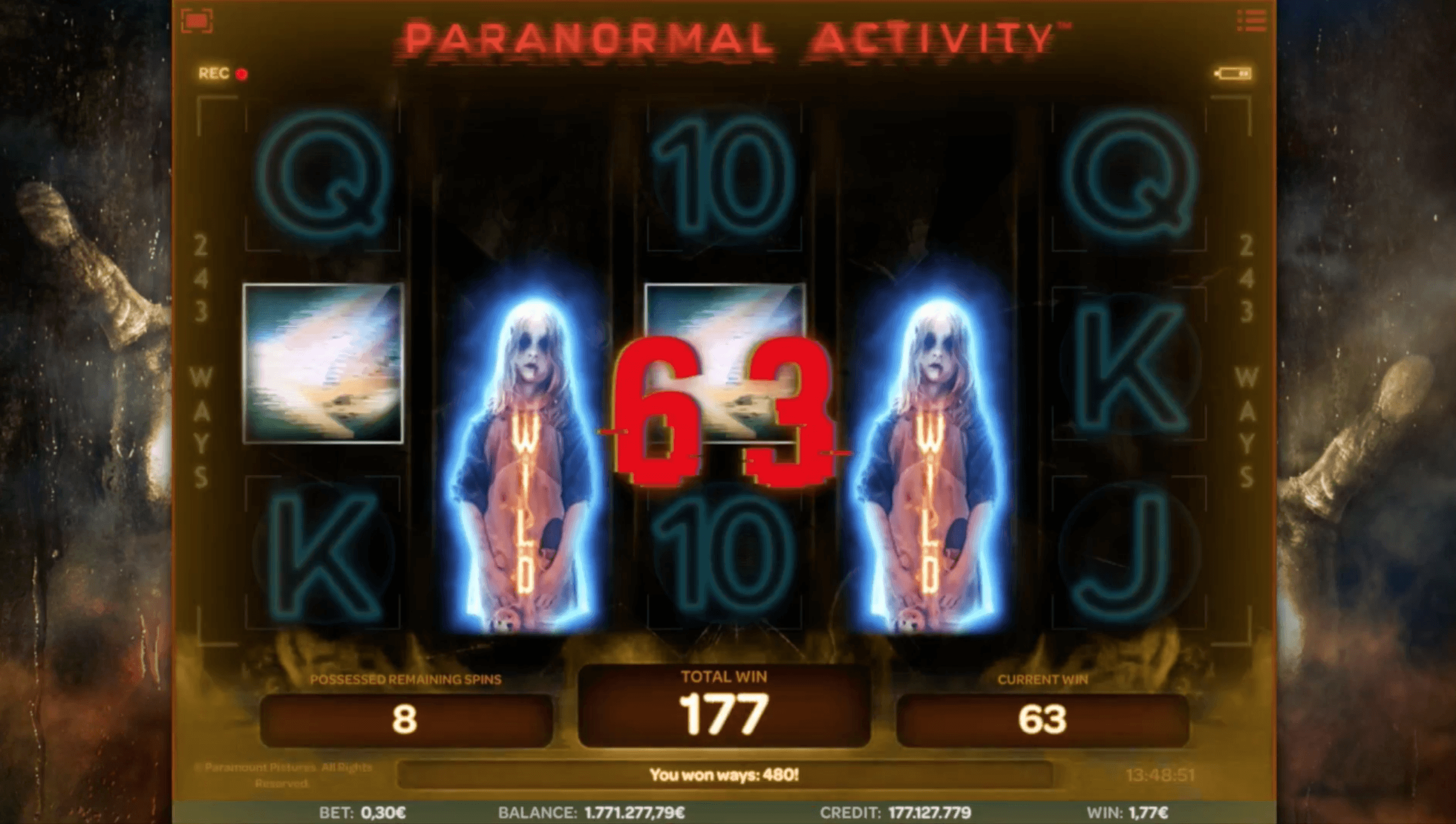 Скриншот линий игрового автомата Paranormal Activity от iSoftBet