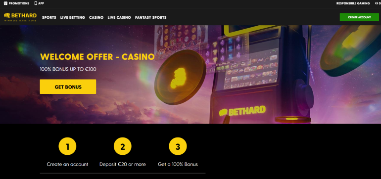 в 100% до до €100 на первый депозит в Bethard welcome bonus bethard в