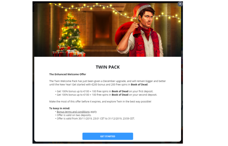 в 100% до €100 на первый депозит в Twin welcome offer twin в