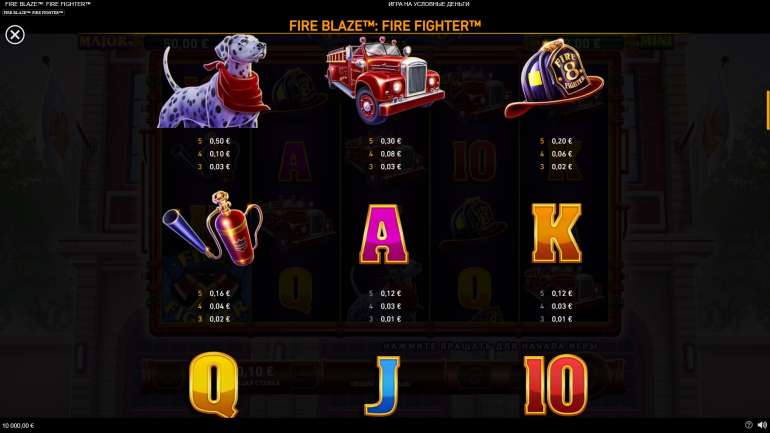 Стоимость символов в Огненный Взрыв Пожарный Таблица выплат в Fire Blaze Fire Fighter