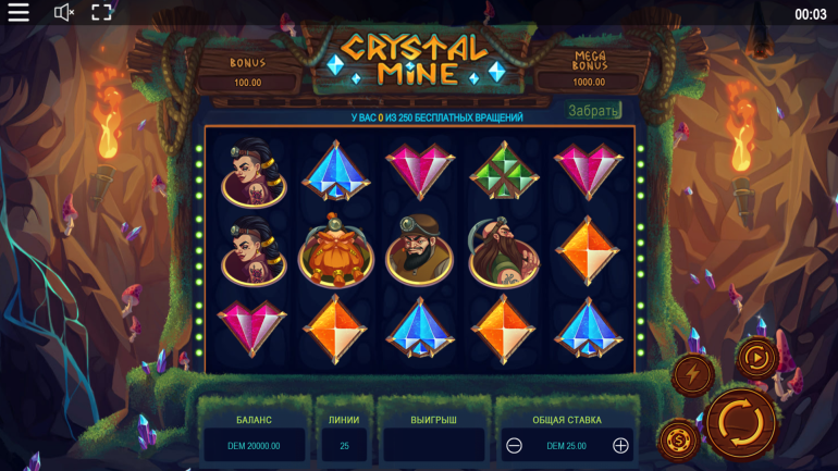 Дизайн слота в Кристальная Шахта Тема в Crystal Mine