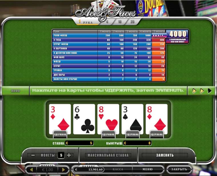 Видео покер Aces and Faces Poker демо-игра