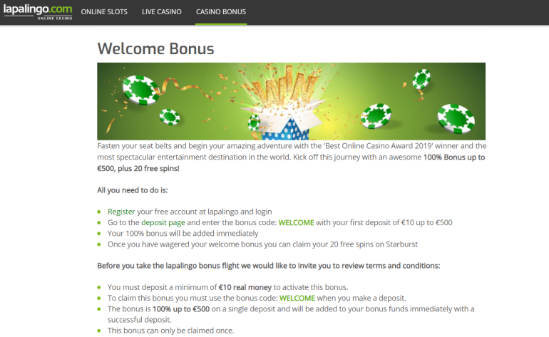 в 20 фриспинов за первый депозит в Lapalingo welcome bonus lapalingo в