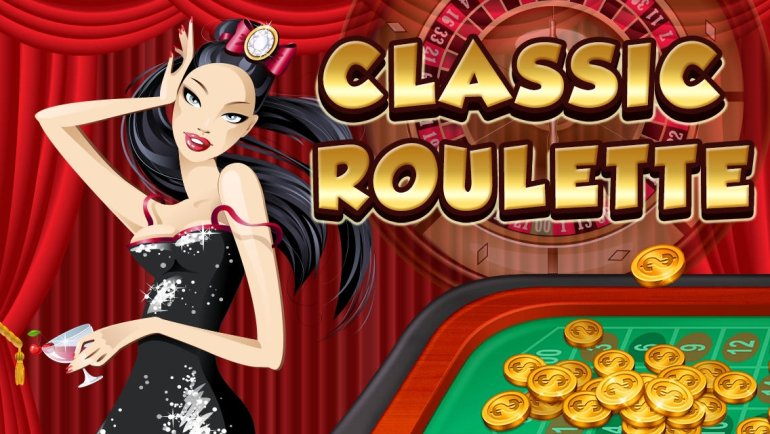 Нарисованная барышня у поля виртуальной рулетки и надпись "Classic roulette"