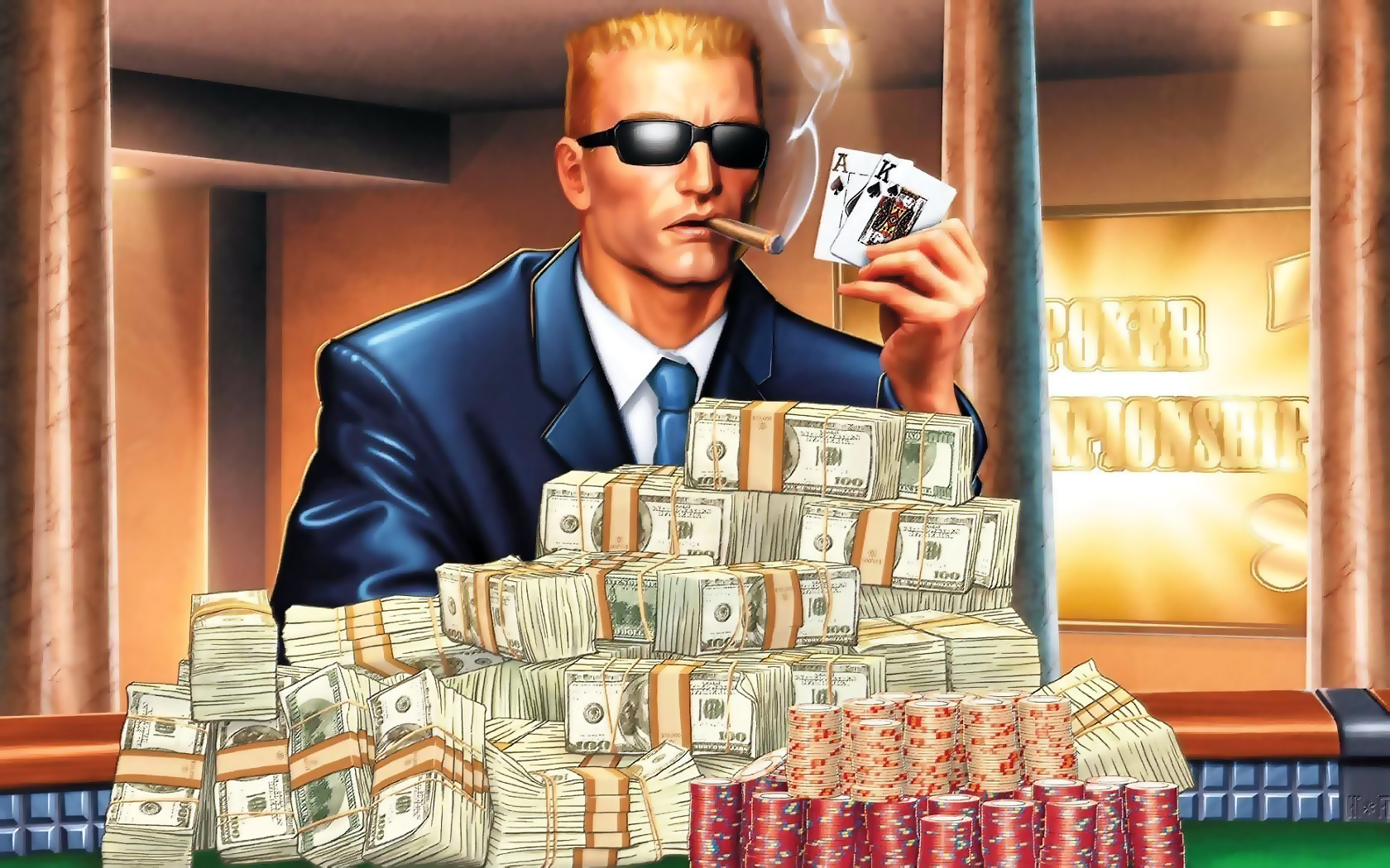 roulette player with money Dude with glasses and a cigar in his teeth won a bunch of money at the casino